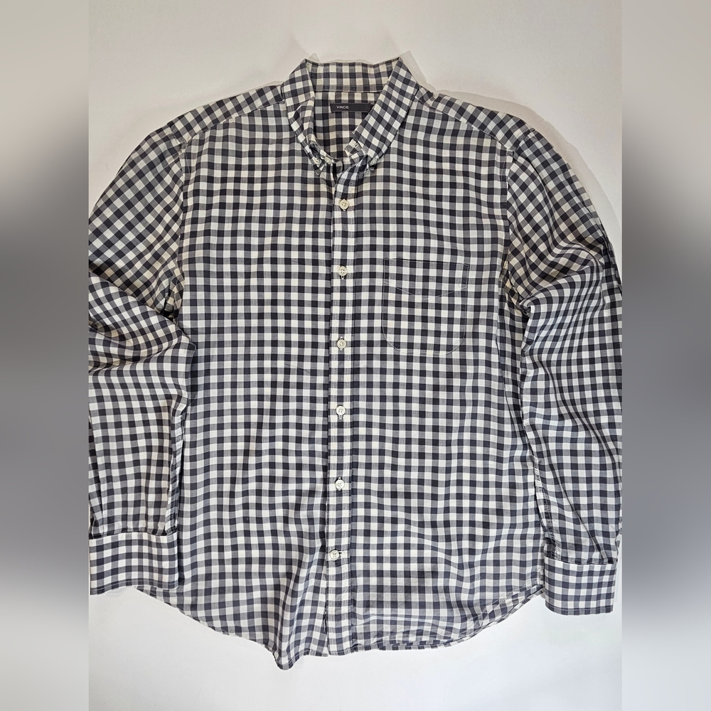 Vince Mens‎ Button Down Shirt Medium Black Checker Plaid Business Casual Wear